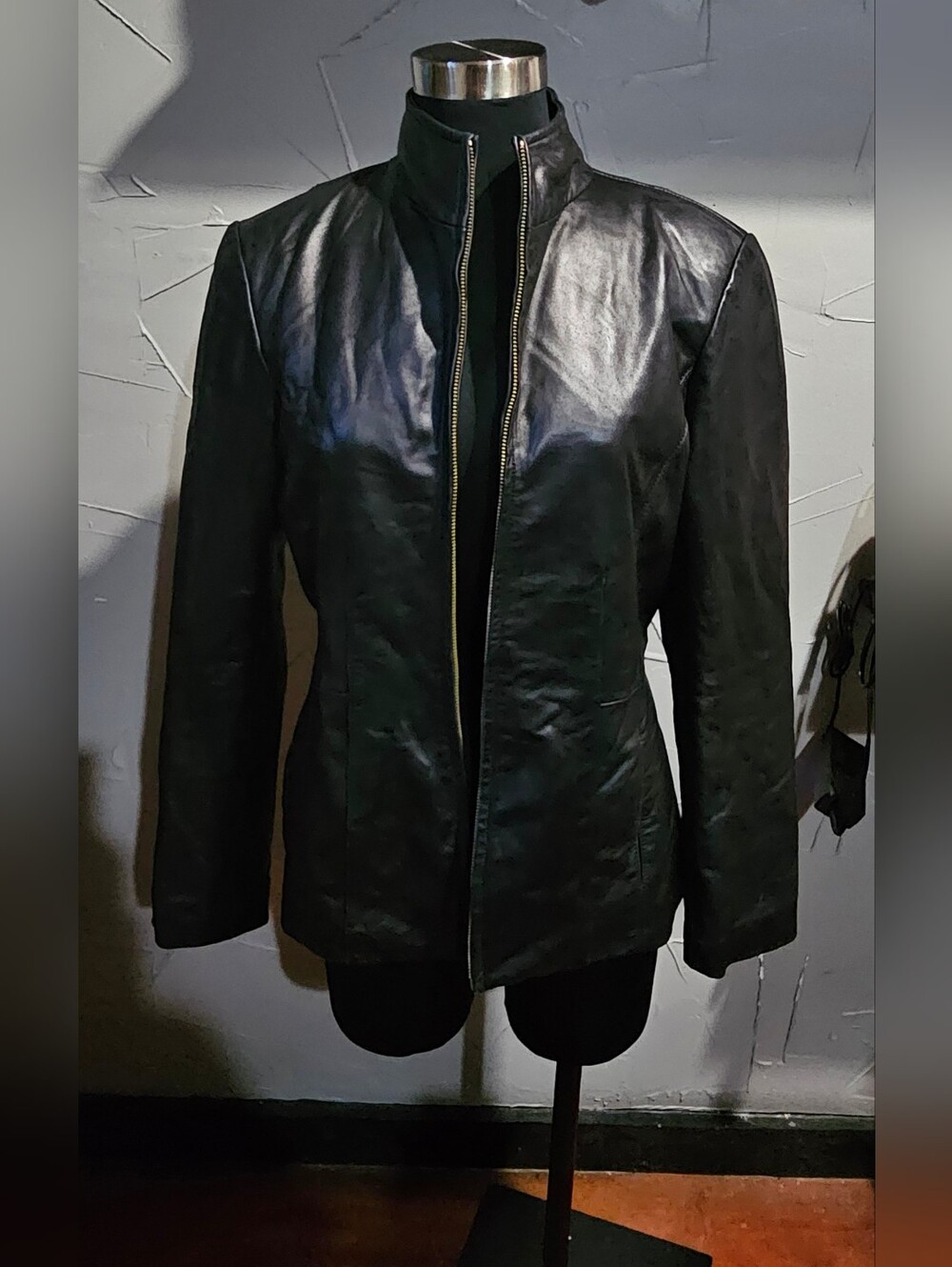 Cole Haan Women's Black Leather Zip-Front Jacket - Medium